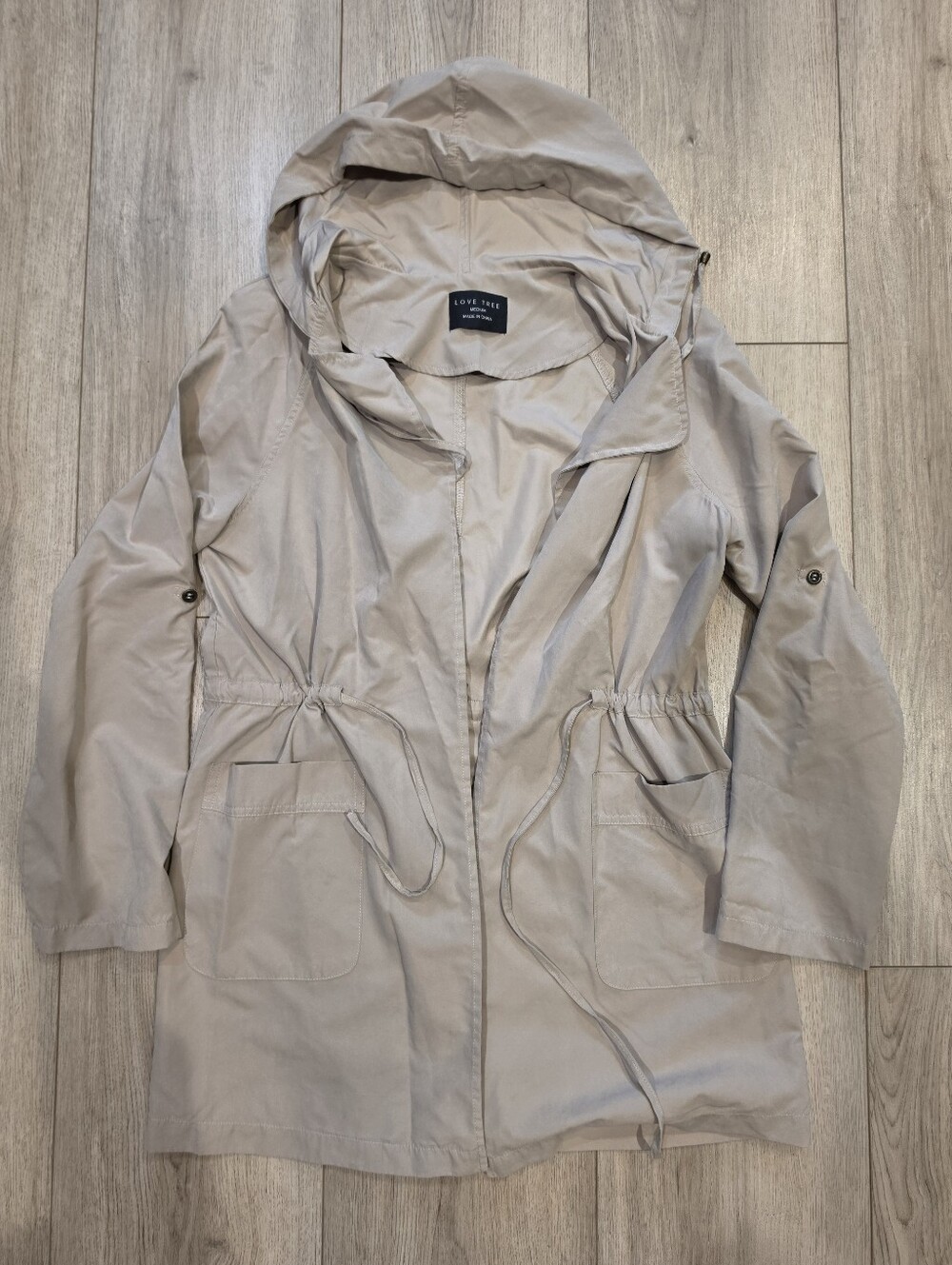 Love Tree Beige Hooded Utility Rain Jacket Size Medium